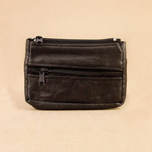 Load image into Gallery viewer, Soft Black Leather Coin Purse- 3 Zip
