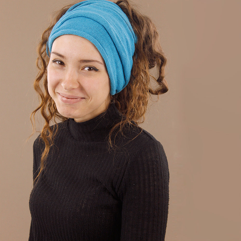 Double-Wrap Nepalese 100% Cotton Headband Blue