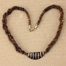 Load image into Gallery viewer, Twisted Bead Necklace with Crescent Pendant
