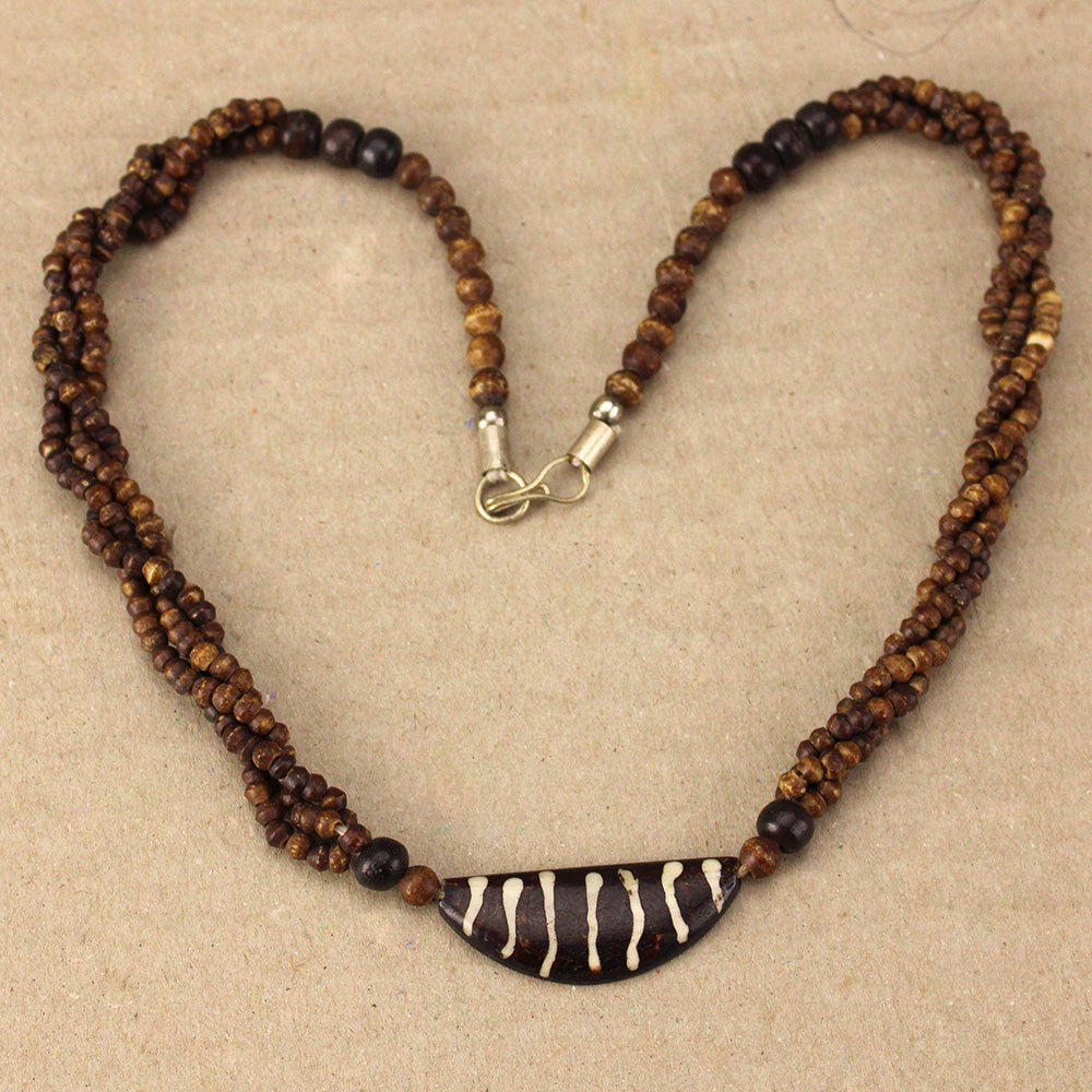 Twisted Bead Necklace with Crescent Pendant