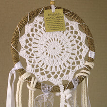 Load image into Gallery viewer, Dreamcatcher - White Crochet and Lace Ribbon Pom Pom
